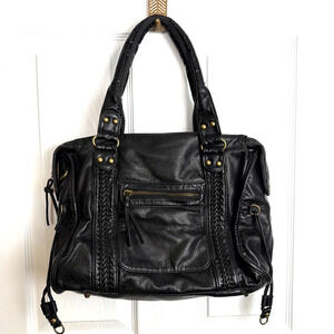 Soft Black Leather Satchel Bag Slouchy Zip Tote Large Motorcycle Retro Purse